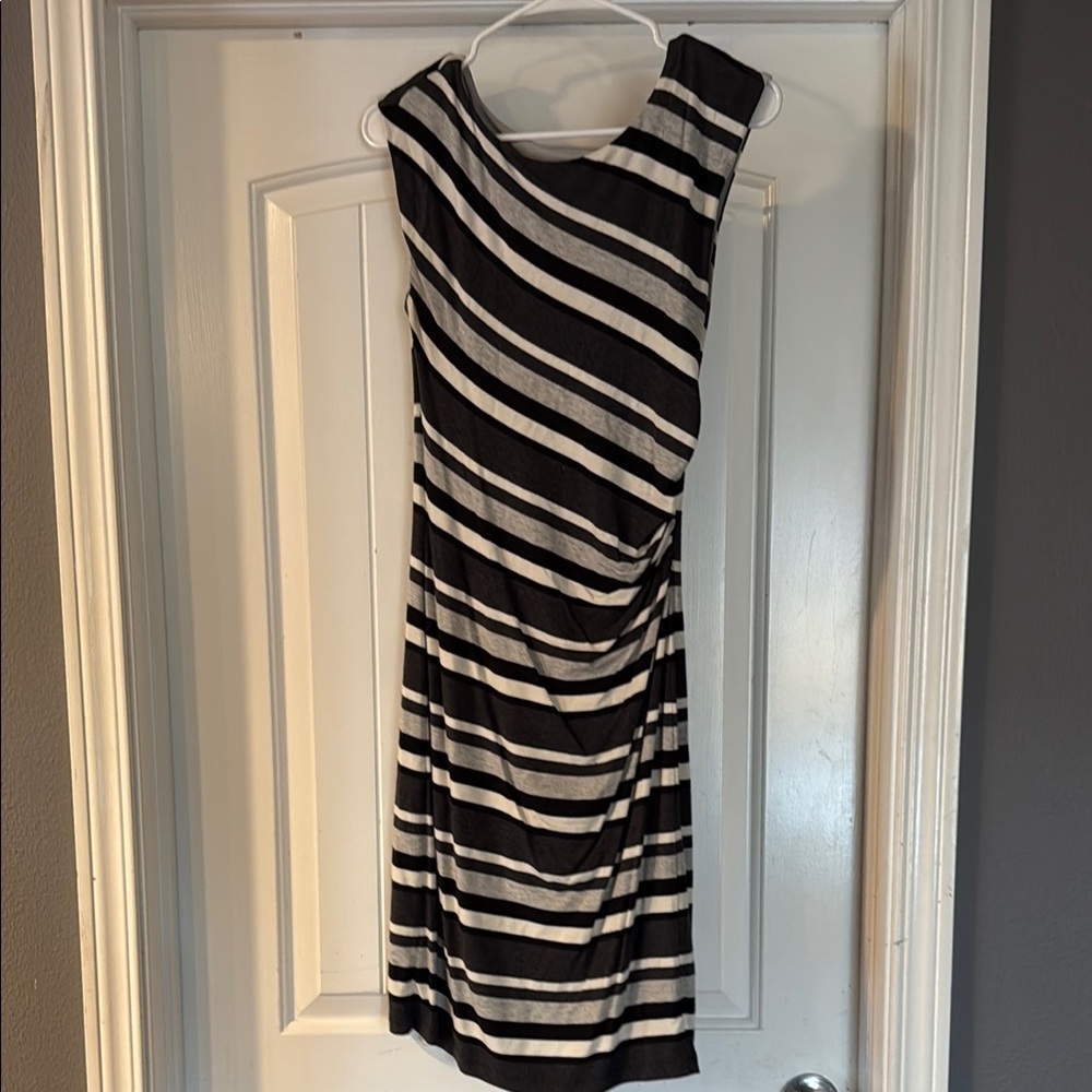 Ann Taylor Loft Striped Black and White Sleeveless Dress